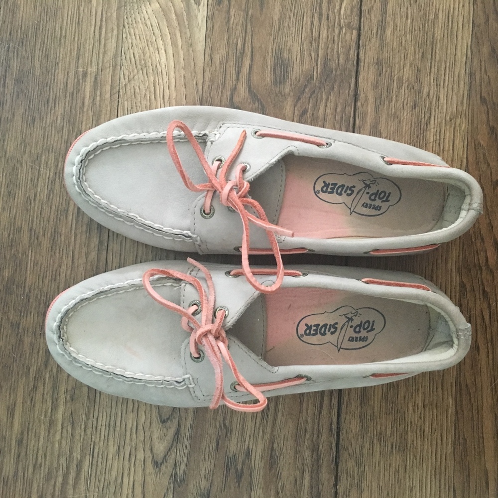 Women's 8M Sperry Top Siders Boat Shoes Grey/Peach